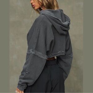 Joah Brown Deconstructed Cropped Hoodie Washed Black S/M